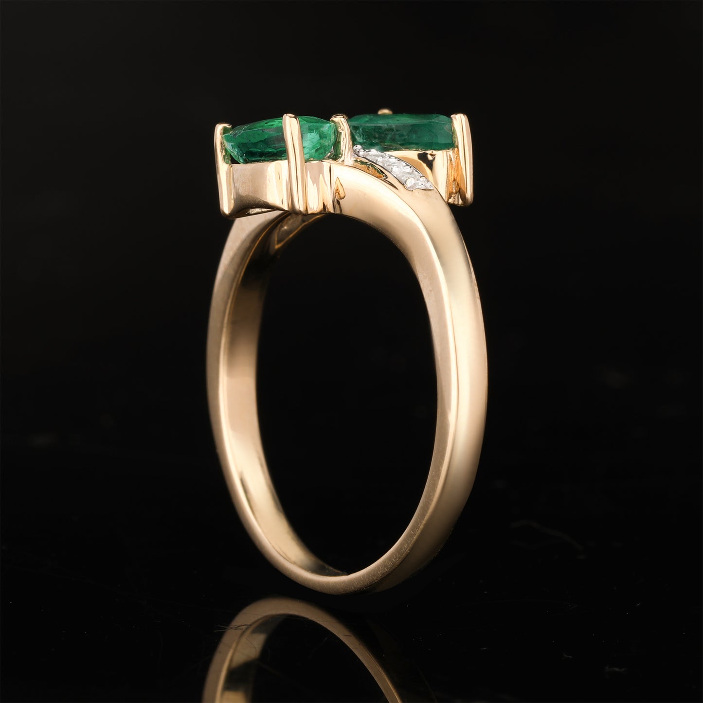 Natural Zambian Emerald Ring With Diamonds 0.74 Carats 9K Yellow Gold