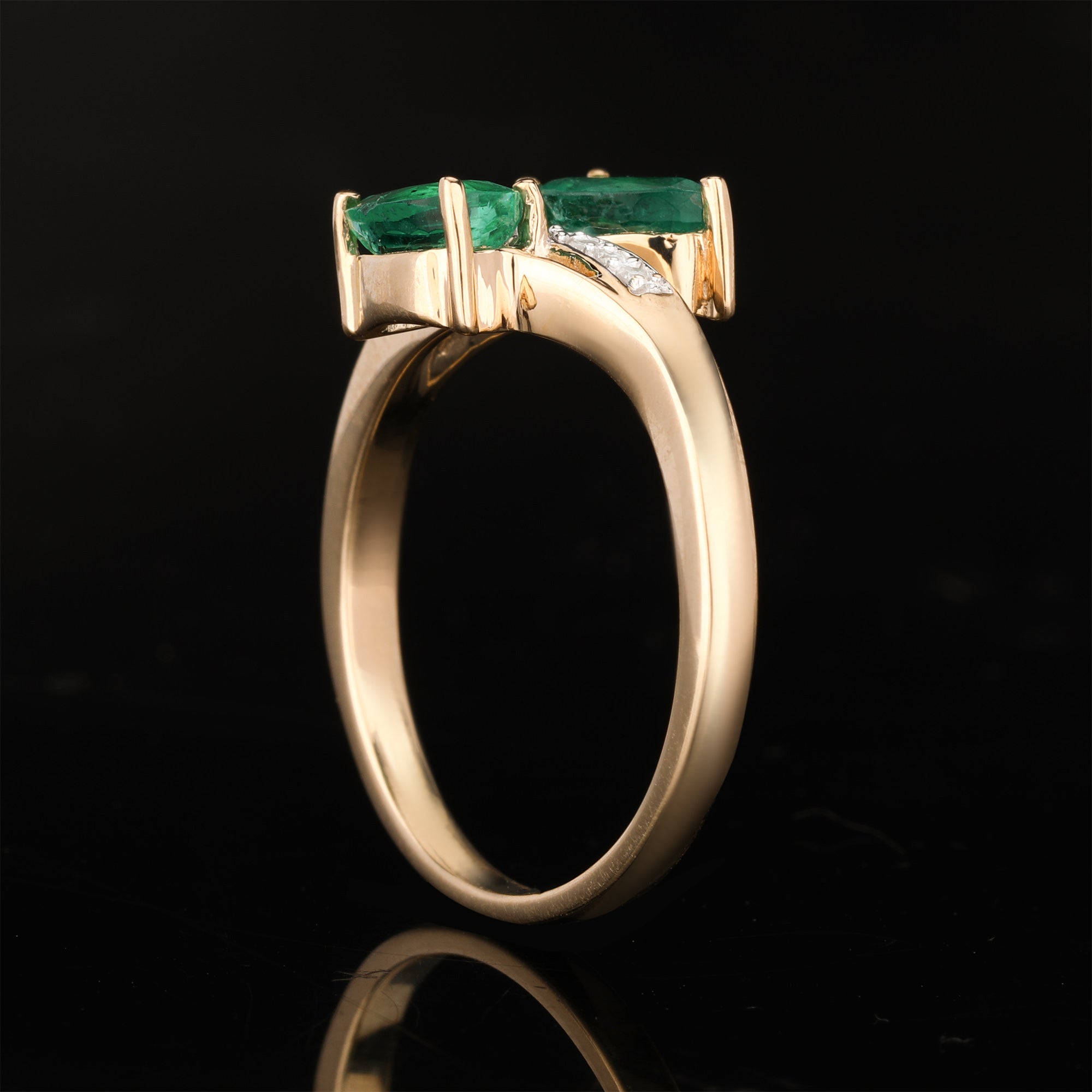 Natural Zambian Emerald Ring With Diamonds 0.74 Carats 9K Yellow Gold