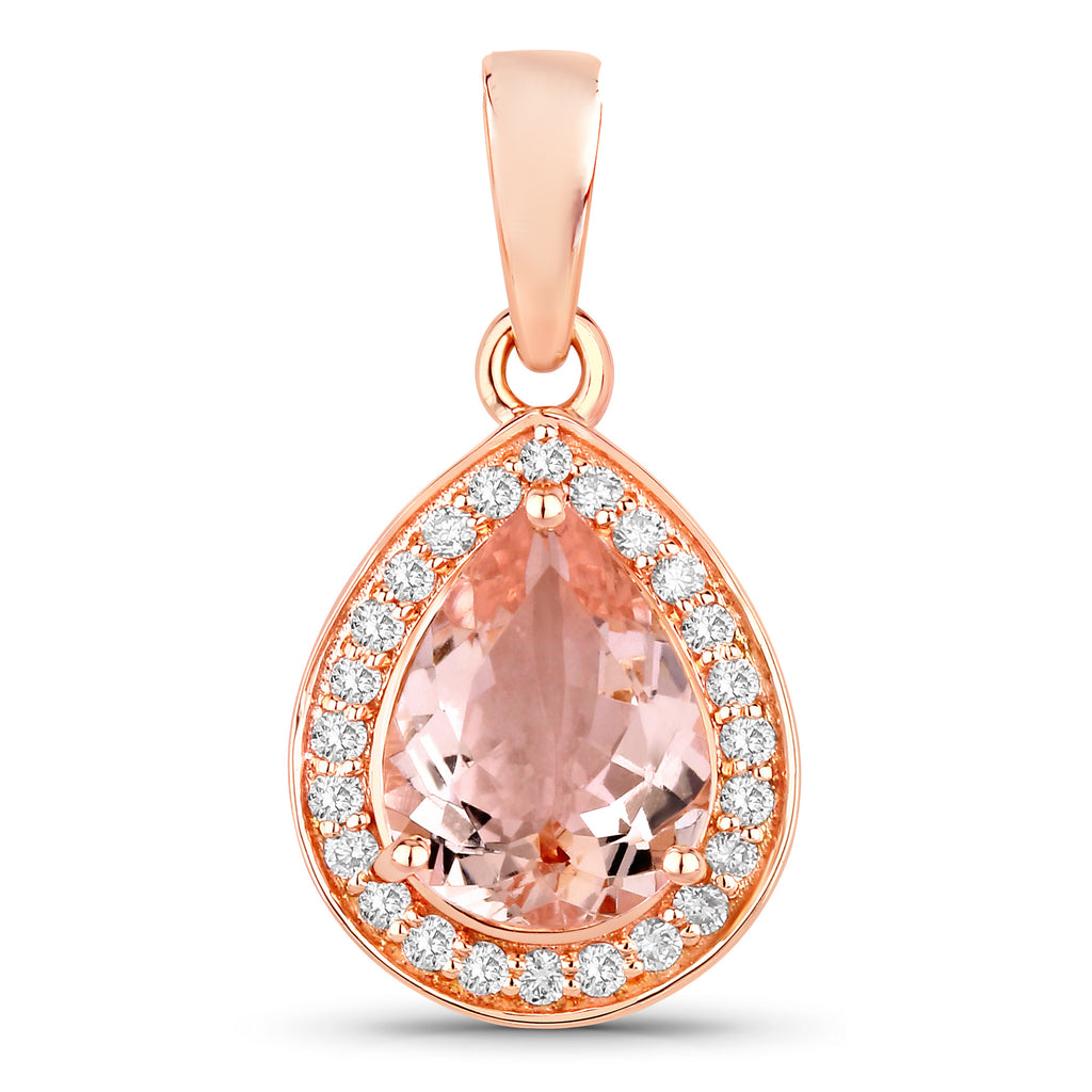 Morganite Pendant With Diamonds 1.38 Carats 14K Rose Gold