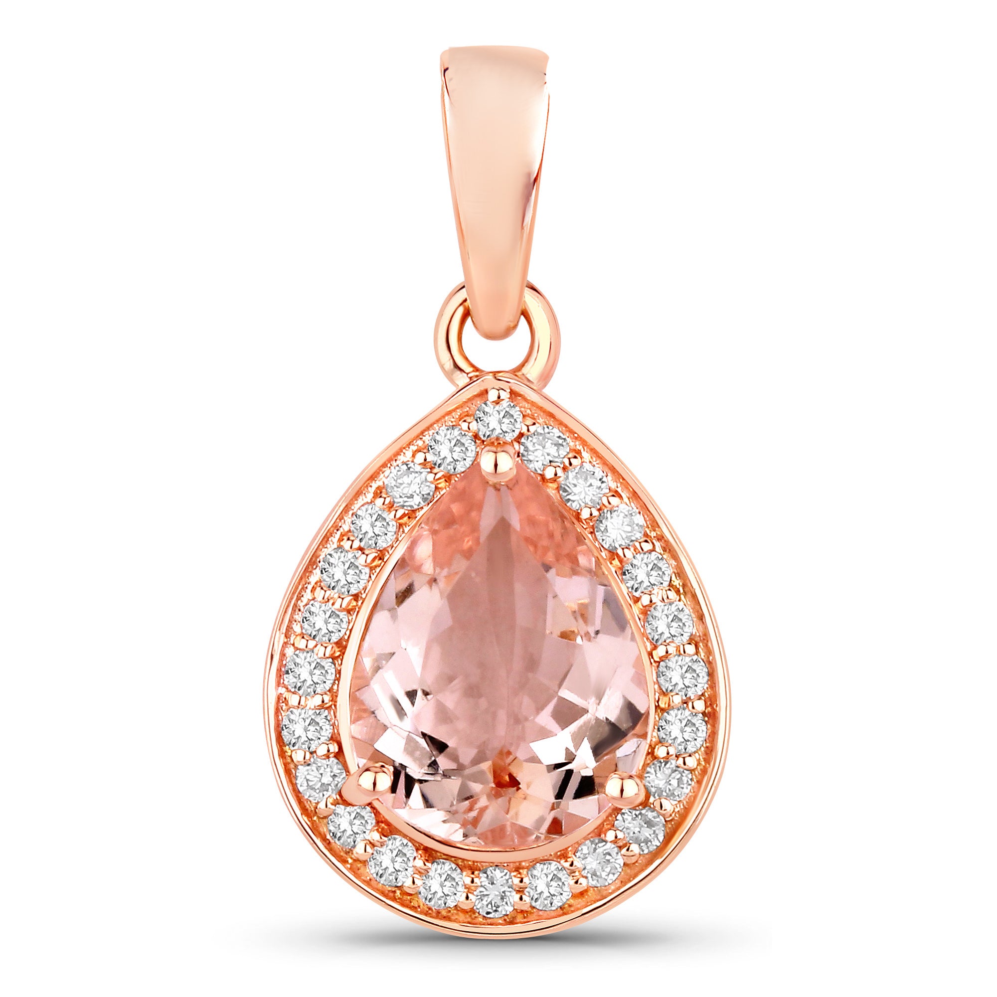 Morganite Pendant With Diamonds 1.38 Carats 14K Rose Gold