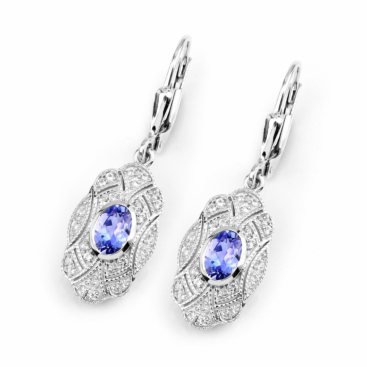 Natural Tanzanite Earrings With White Topaz 1.08 Carats Sterling Silver