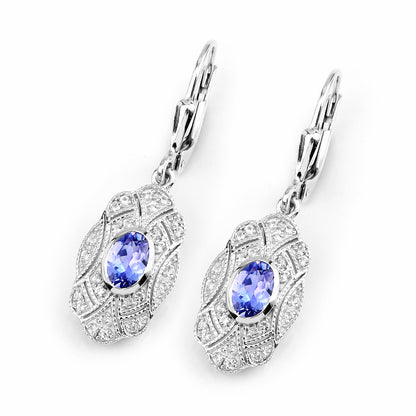 Natural Tanzanite Earrings With White Topaz 1.08 Carats Sterling Silver