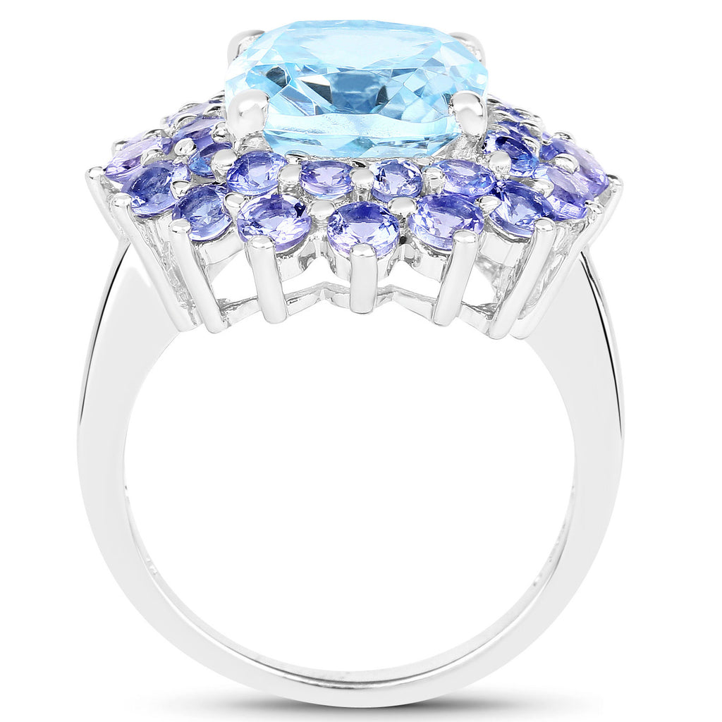 Blue Topaz Ring With Tanzanite 11.1 Carats Sterling Silver