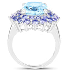 Blue Topaz Ring With Tanzanite 11.1 Carats Sterling Silver