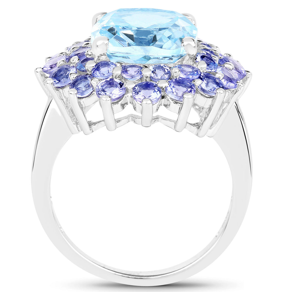 Blue Topaz Ring With Tanzanite 11.1 Carats Sterling Silver