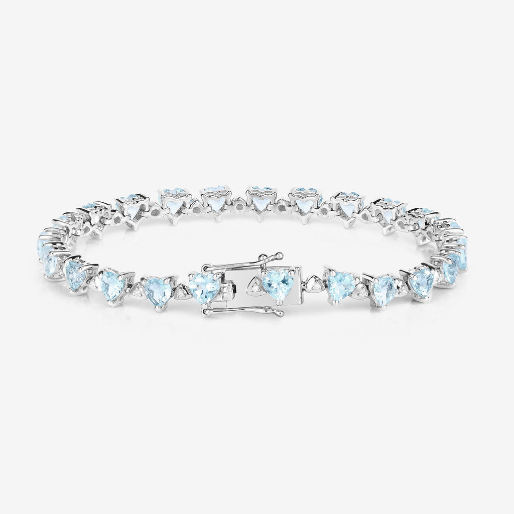 Aquamarine Tennis Bracelet White Diamonds 7.7 Carats Silver
