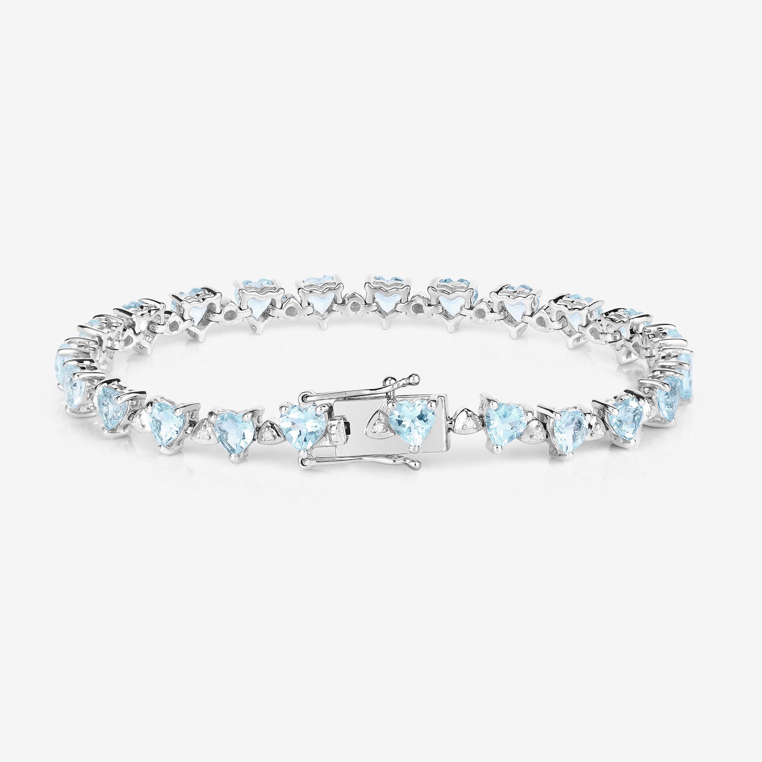Aquamarine Tennis Bracelet White Diamonds 7.7 Carats Silver