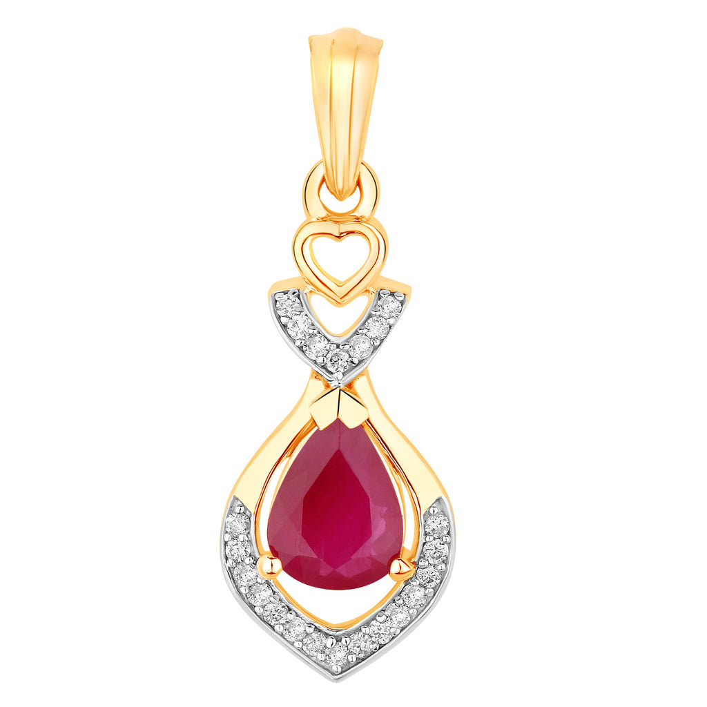 Ruby Pendant With Diamonds 0.82 Carats 14K Yellow Gold