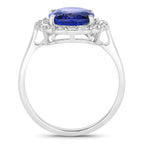 Blue Sapphire Ring With Diamonds 4.06 Carats 18K White Gold