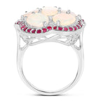 Ethiopian Opal Flower Ring With Ruby 4.62 Carats Sterling Silver