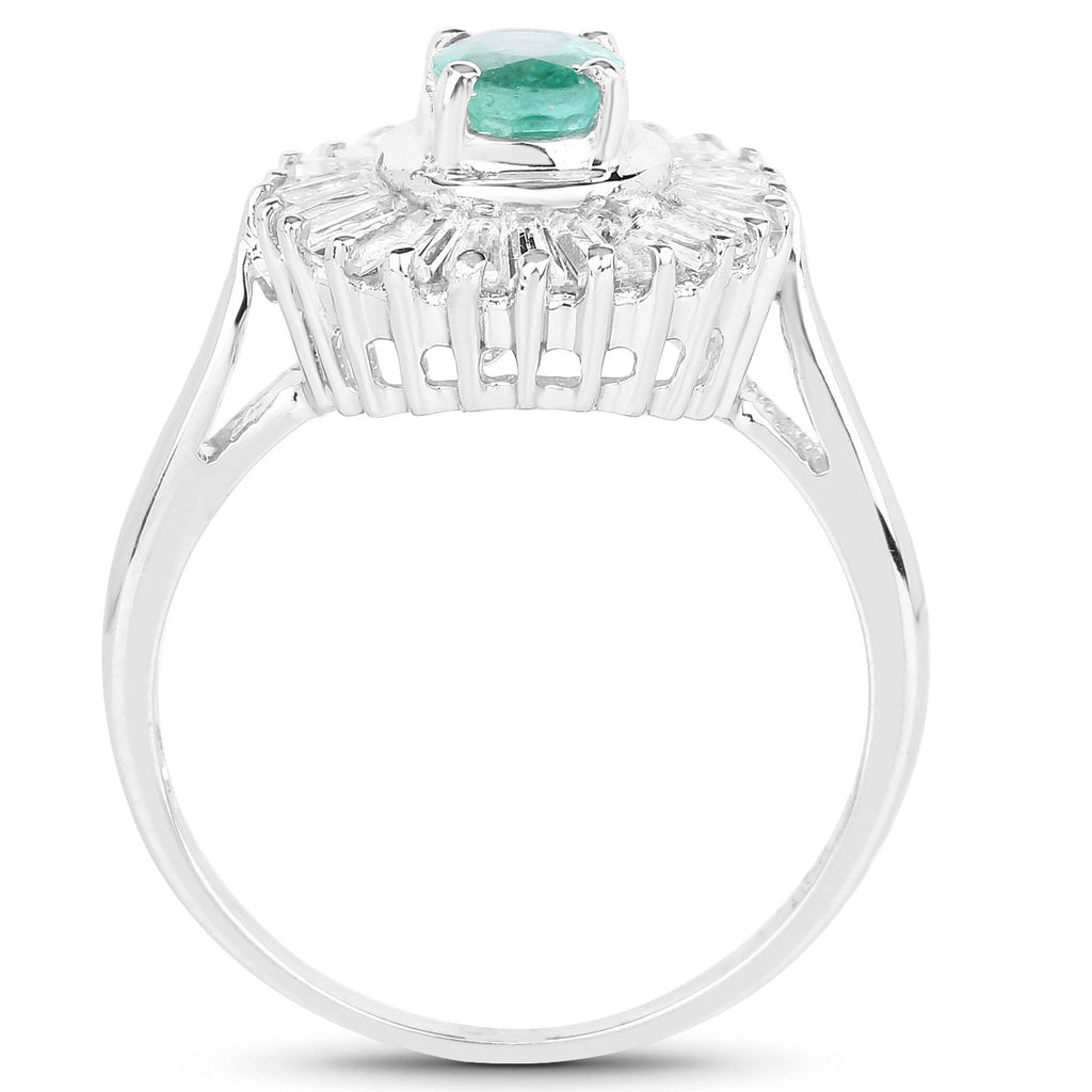 Zambian Emerald Ring With White Topaz 2.12 Carats Sterling Silver
