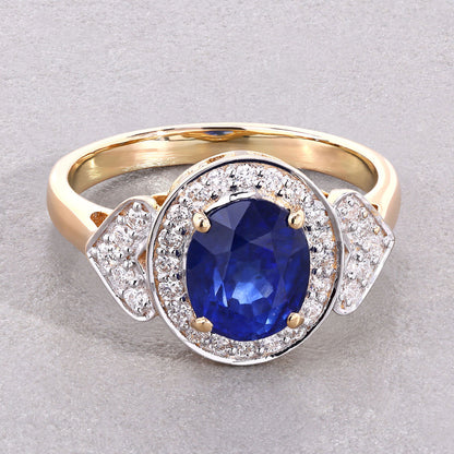 Blue Sapphire Ring With Diamonds 2.58 Carats 18K Yellow Gold