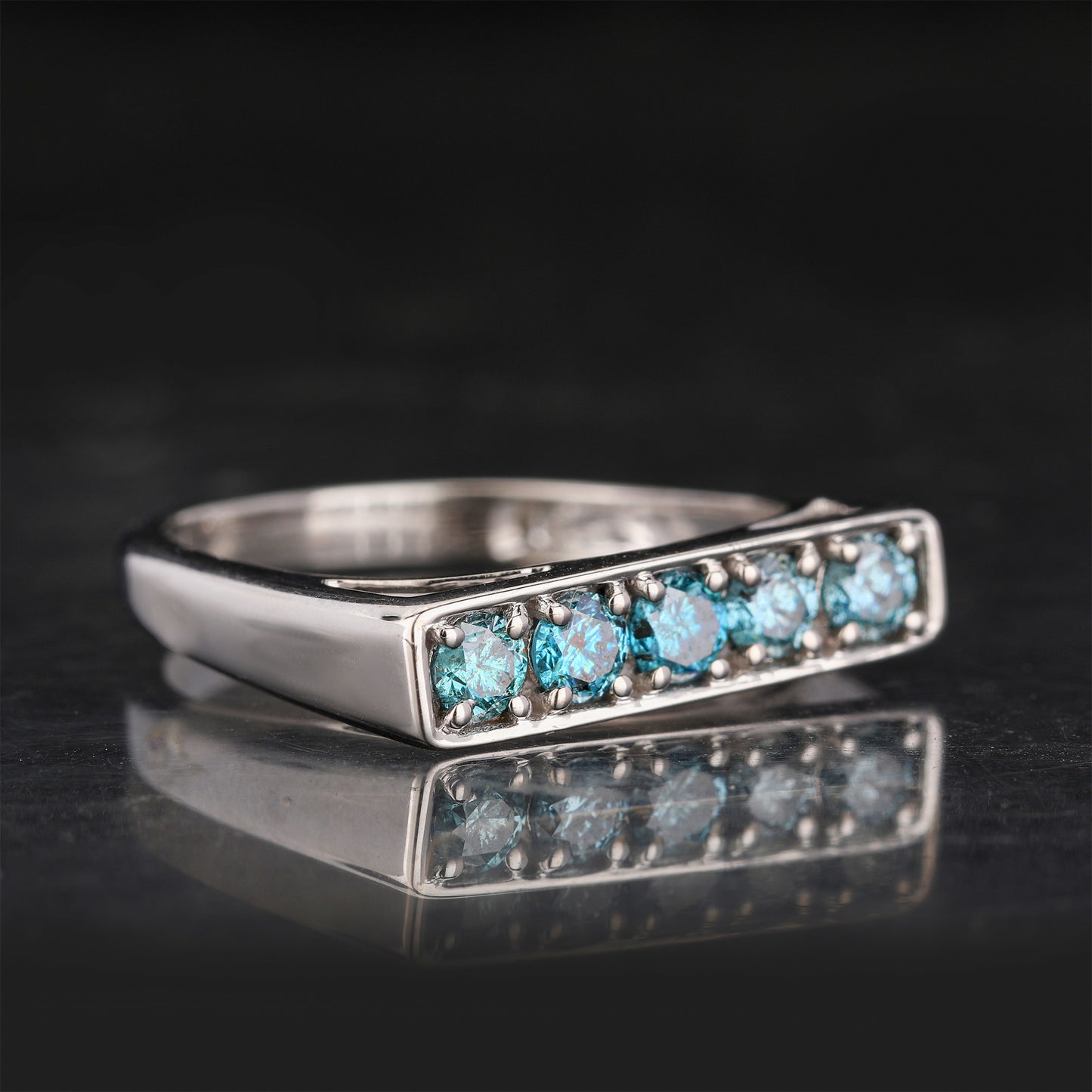 Blue Diamond Ring 0.5 Carats 9K White Gold