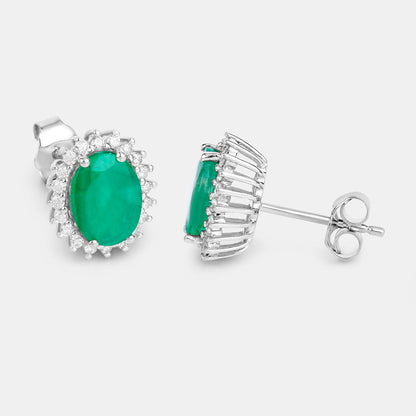 Zambian Emerald Earrings Diamonds 2.65 Carats 10K White Gold