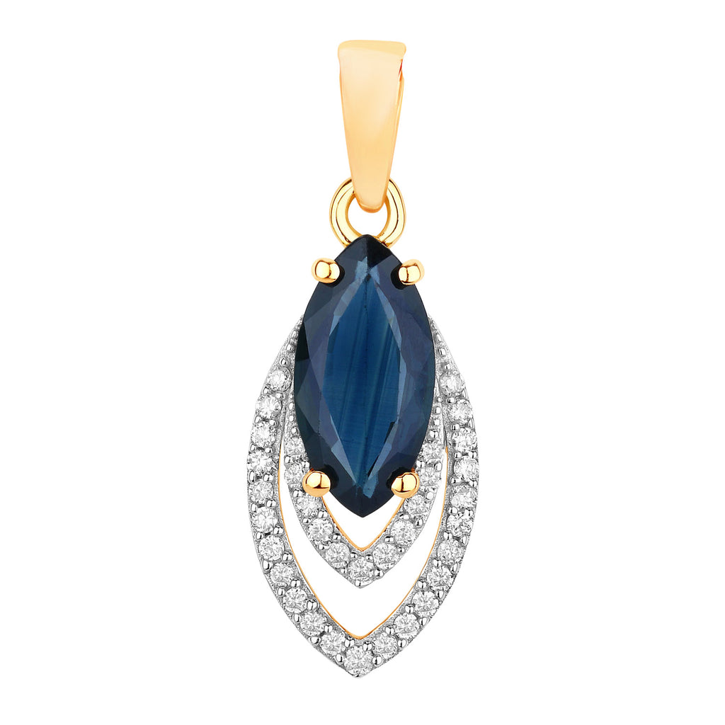 Blue Sapphire Pendant With Diamonds 1.38 Carats 14K Yellow Gold