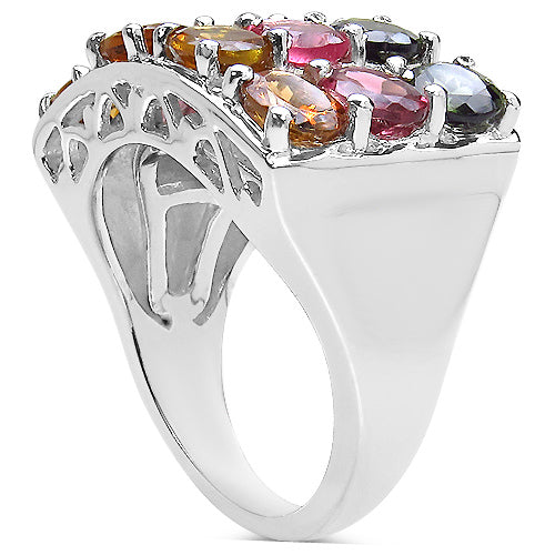 Multicolor Tourmaline Ring 3.66 Carats Sterling Silver