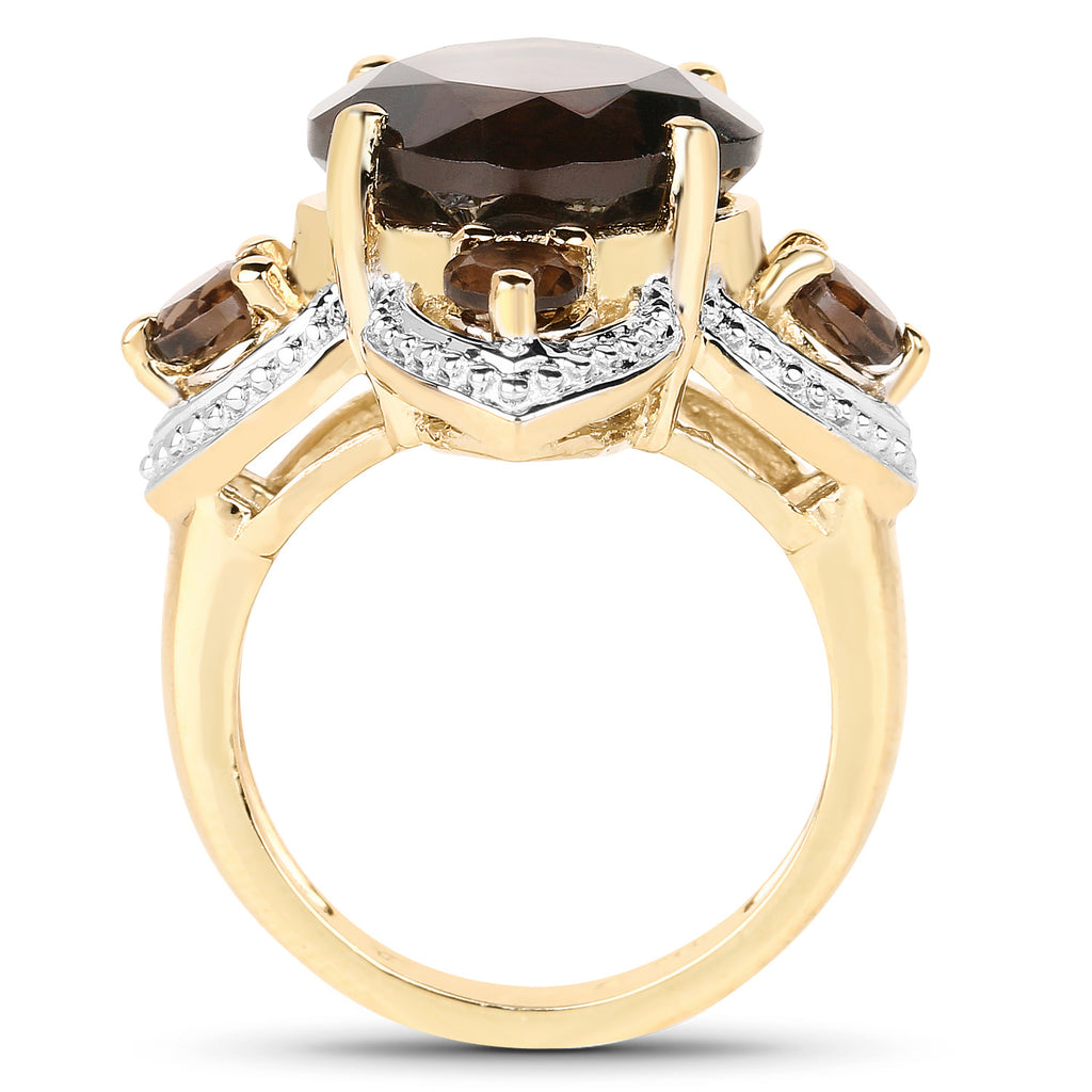 Smoky Quartz Ring 5.88 Carats Gold Plated Silver
