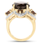 Smoky Quartz Ring 5.88 Carats Gold Plated Silver