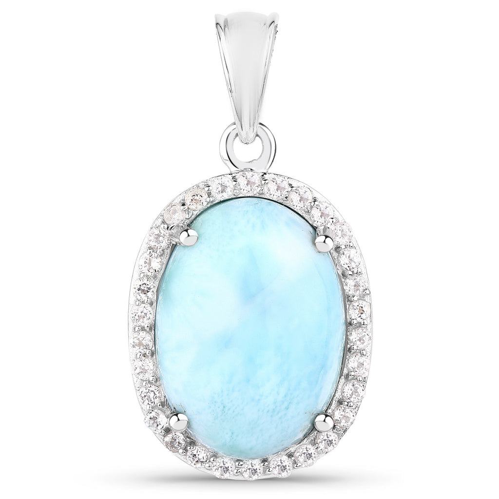 Larimar Pendant With White Topaz 13.5 Carats Sterling Silver