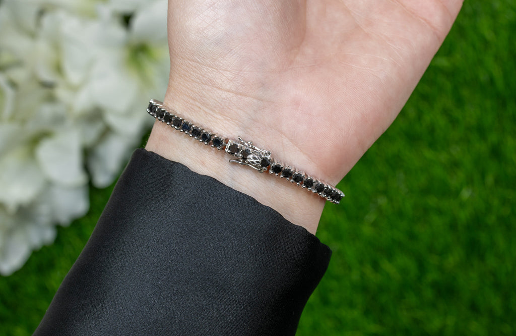 Black Diamond Tennis Bracelet 5.40 Carats 18K White Gold Plated Sterling Silver