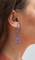 Amethyst Dangle Earrings Black Spinel 6.2 Carats Black Rhodium Plated Silver