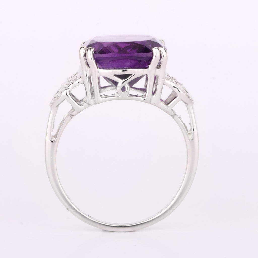 African Amethyst Ring With Diamonds 5.87 Carats Sterling Silver