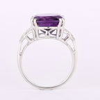 African Amethyst Ring With Diamonds 5.87 Carats Sterling Silver