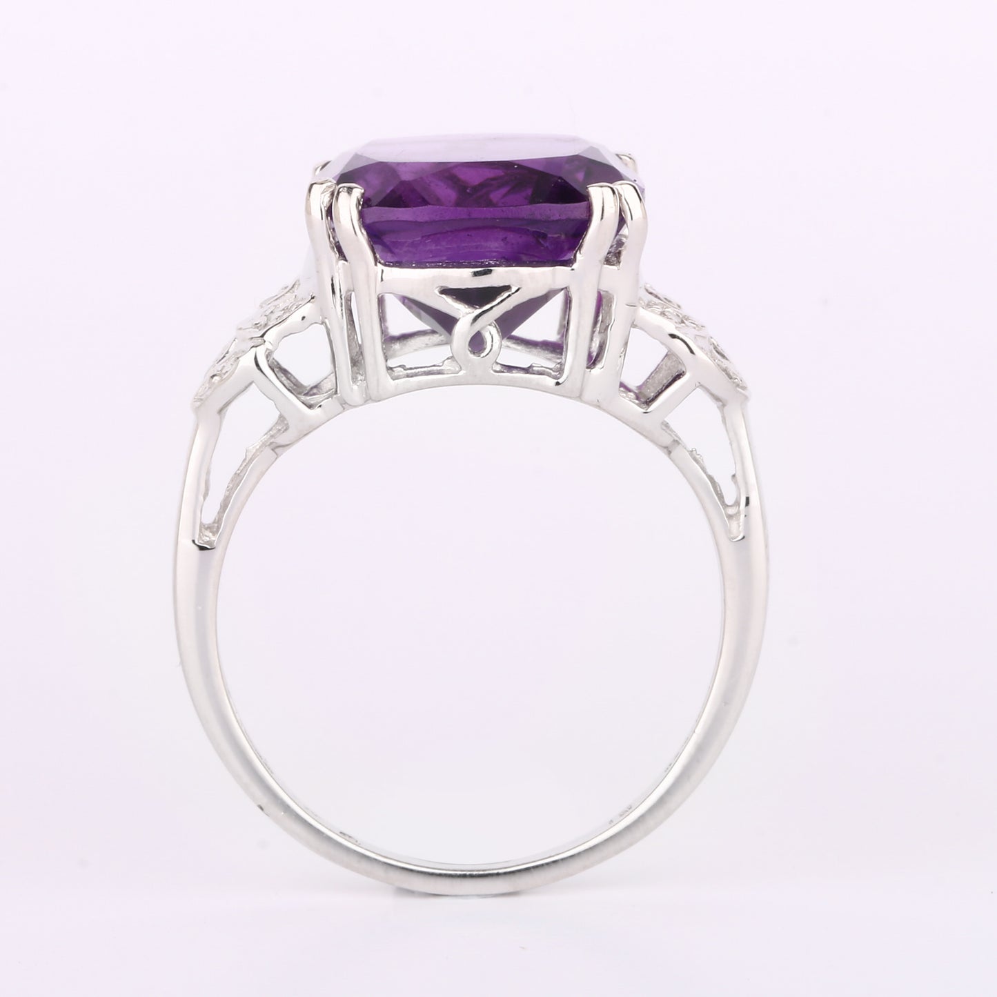 African Amethyst Ring With Diamonds 5.87 Carats Sterling Silver