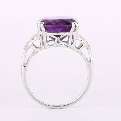 African Amethyst Ring With Diamonds 5.87 Carats Sterling Silver