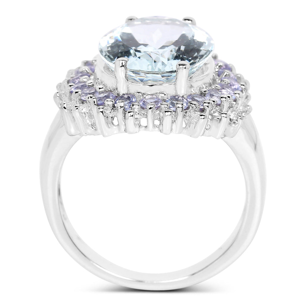 Aquamarine Ring With Tanzanite and White Topaz 5.24 Carats Sterling Silver