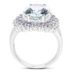 Aquamarine Ring With Tanzanite and White Topaz 5.24 Carats Sterling Silver