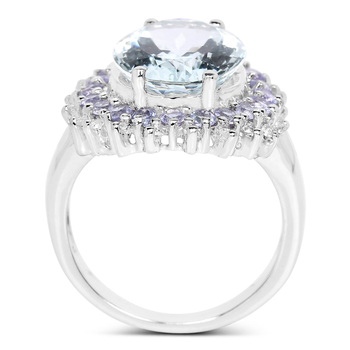 Aquamarine Ring With Tanzanite and White Topaz 5.24 Carats Sterling Silver