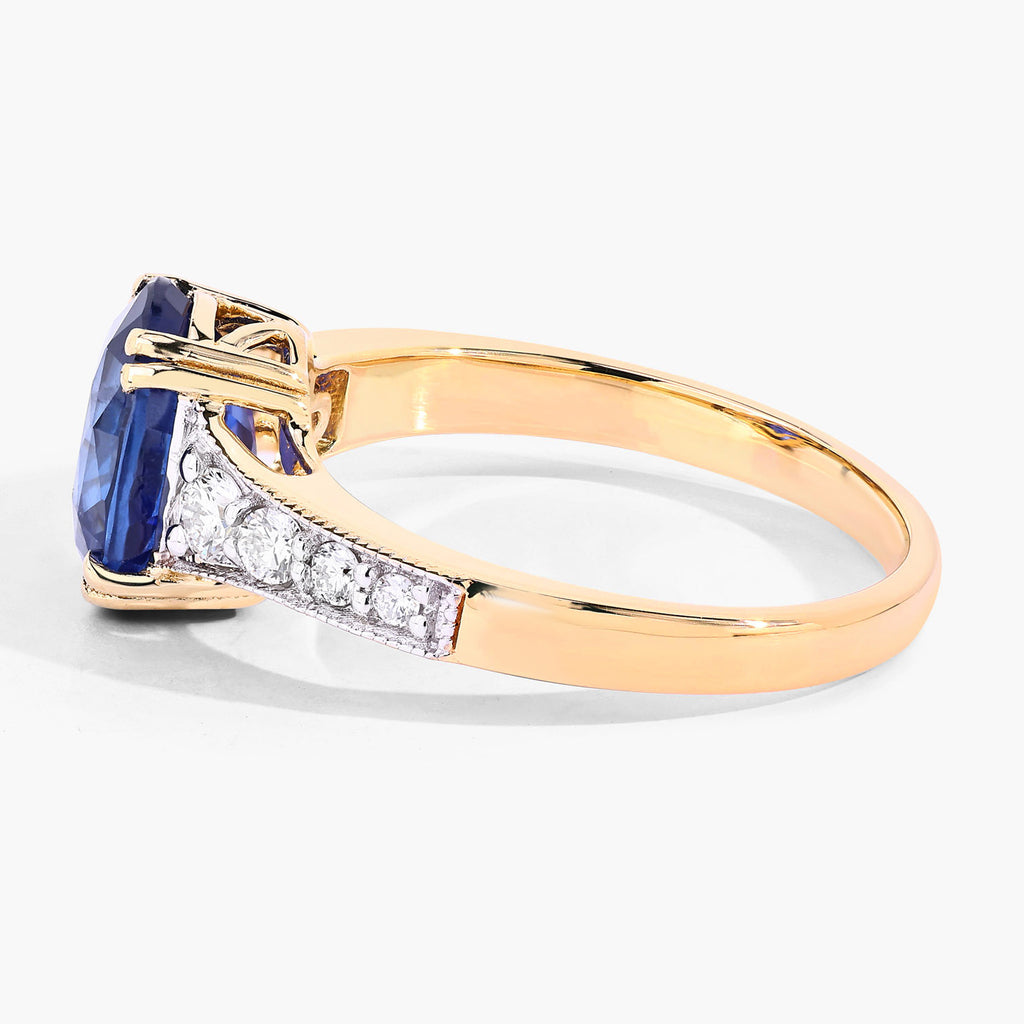 Blue Sapphire Ring With Diamonds 3 Carats 18K Yellow Gold