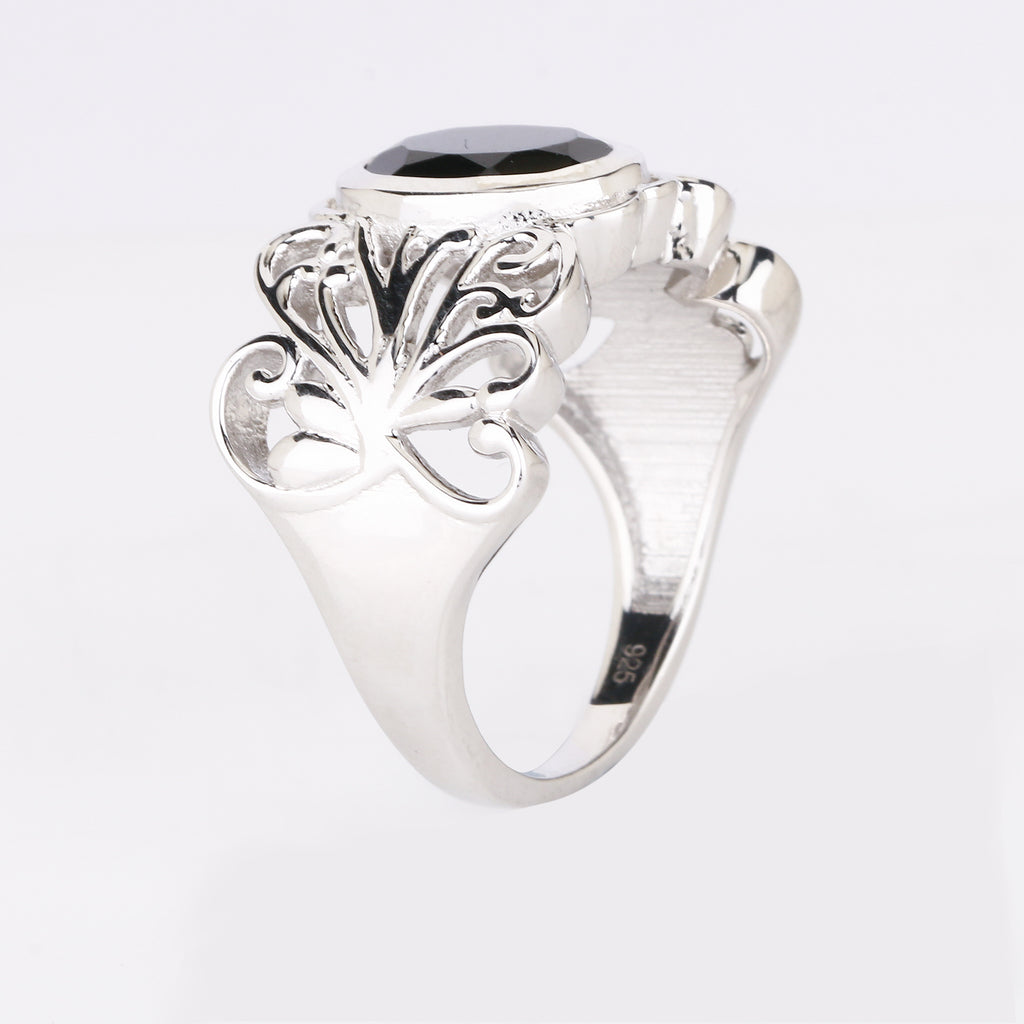 Natural Black Spinel Ring 3.35 Carats Sterling Silver