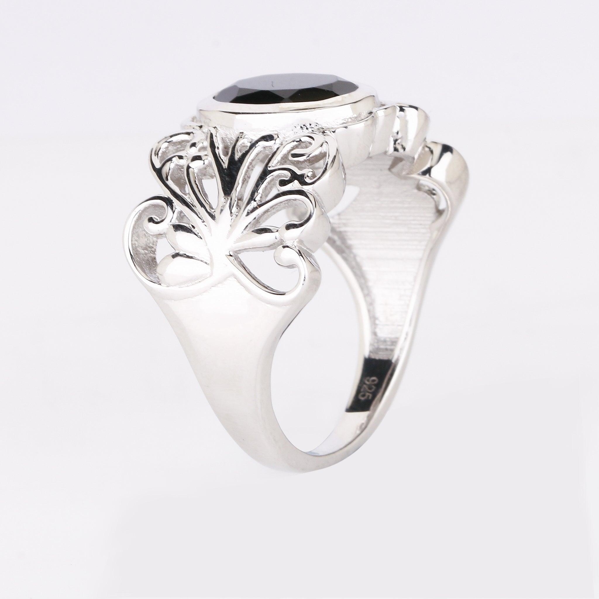 Natural Black Spinel Ring 3.35 Carats Sterling Silver