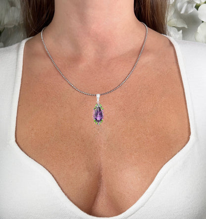 Tropical Pendant Necklace Amethyst Rhodolite Chrome Diopside 6.2 Carats