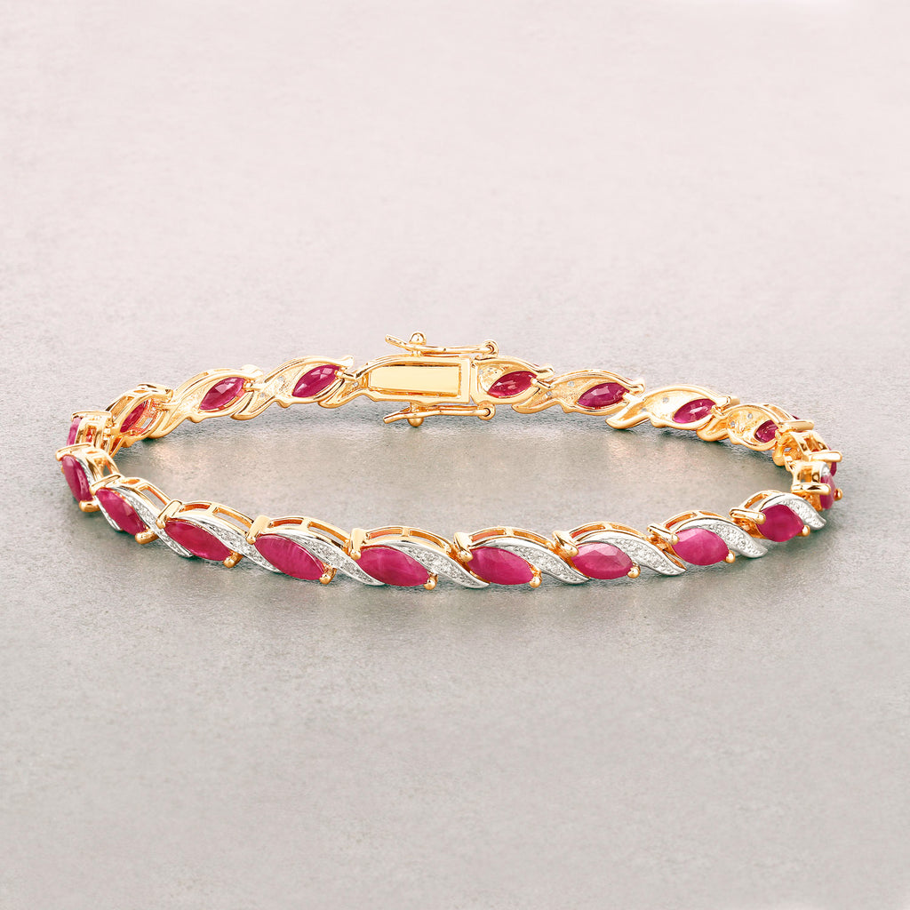Ruby Bracelet With Diamonds 7.74 Carats 10K Yellow Gold