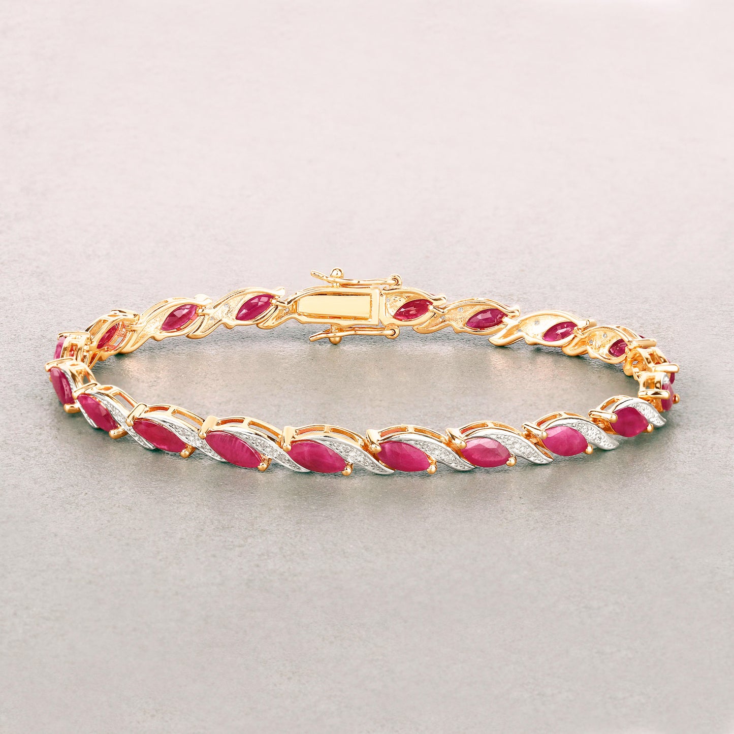 Ruby Bracelet With Diamonds 7.74 Carats 10K Yellow Gold