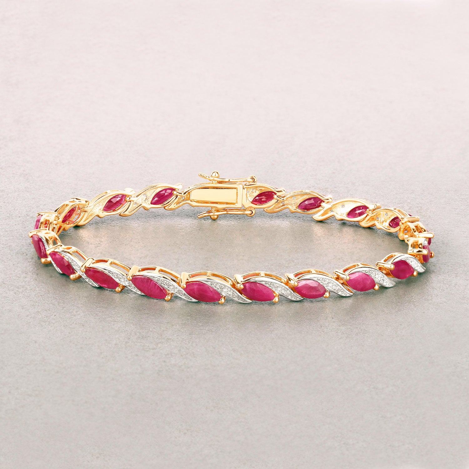 Ruby Bracelet With Diamonds 7.74 Carats 10K Yellow Gold