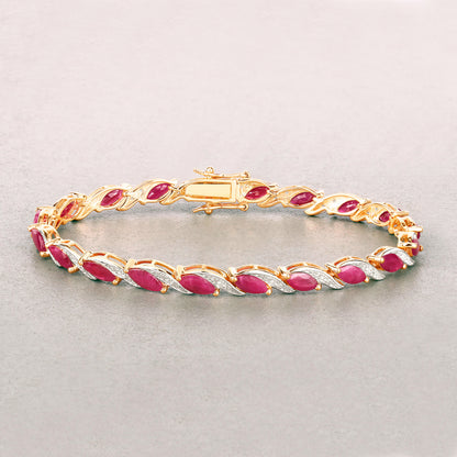 Ruby Bracelet With Diamonds 7.74 Carats 10K Yellow Gold