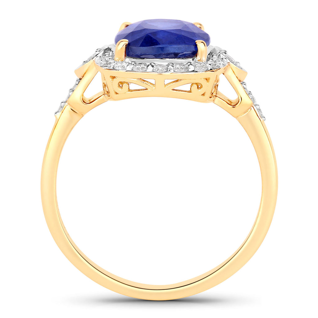 Blue Sapphire Ring With Diamonds 3.98 Carats 18K Yellow Gold