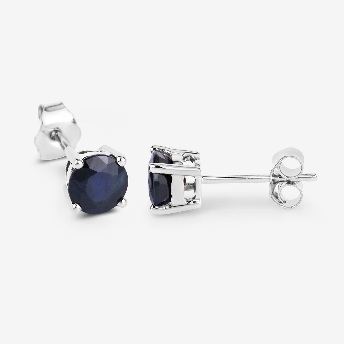 Blue Sapphire Stud Earrings 1.69 Carats 10K White Gold