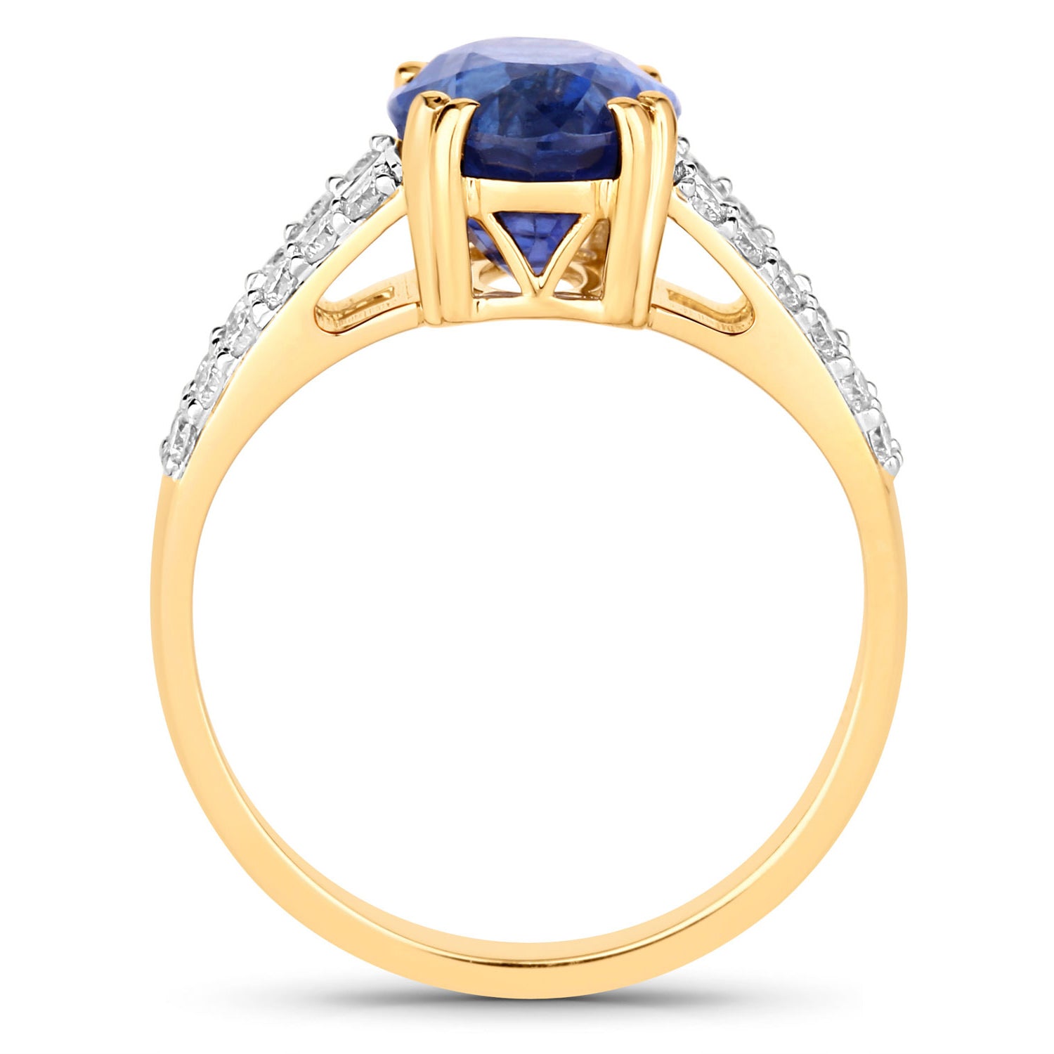 Blue Sapphire Ring With Diamonds 4.24 Carats 18K Yellow Gold