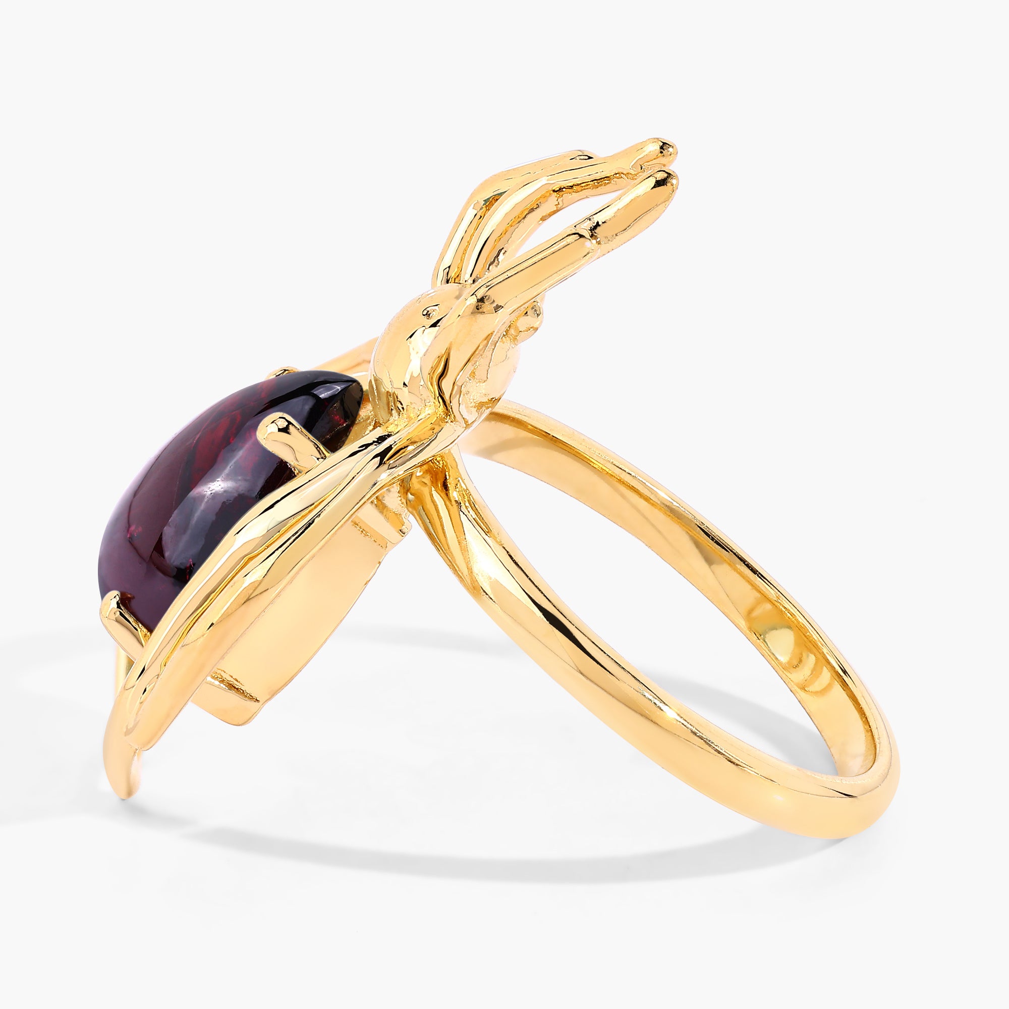 Garnet Spider Ring 2.98 Carats Gold Plated Silver