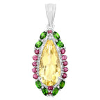 Citrine Pendant Rhodolite Garnet and Chrome Diopside 6.12 Carats Sterling Silver