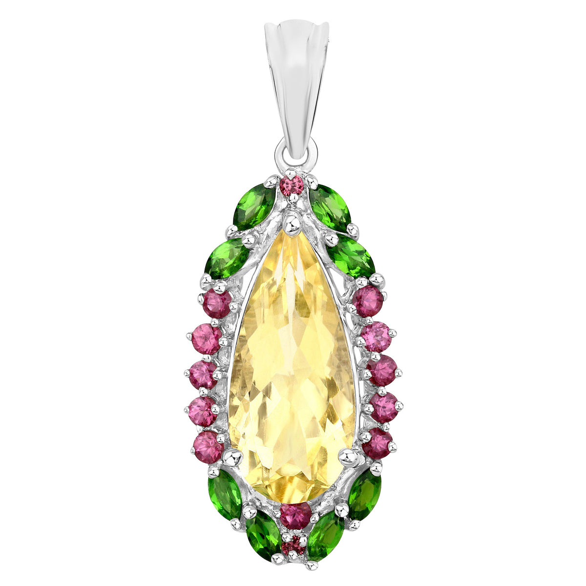 Citrine Pendant Rhodolite Garnet and Chrome Diopside 6.12 Carats Sterling Silver