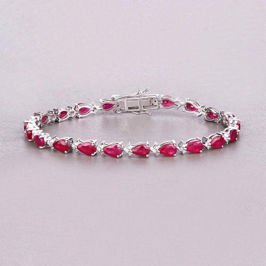 Ruby Bracelet With Diamonds 8.86 Carats 14K White Gold