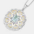 Green Amethyst Heart Pendant 2.08 Carats Gold Plated Silver