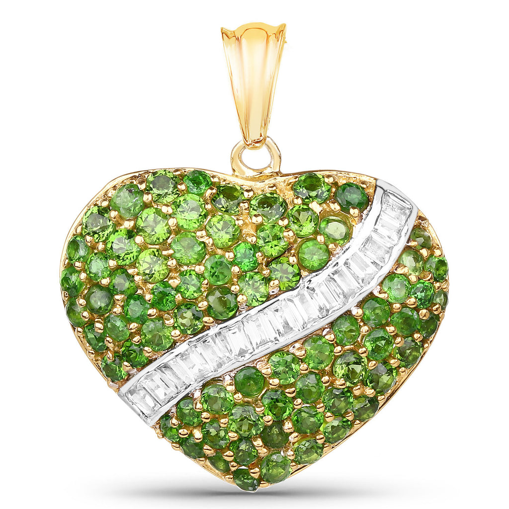 Chrome Diopside Pendant With White Topaz 4.42 Carats Gold Plated Silver