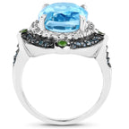 Swiss Blue Topaz Ring With Blue Diamond 0.54 Carats Sterling Silver